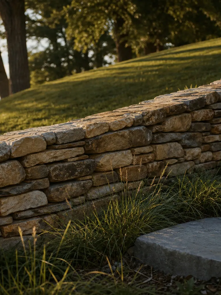 Dry-stack natural stone retaining wall, Williams Bay